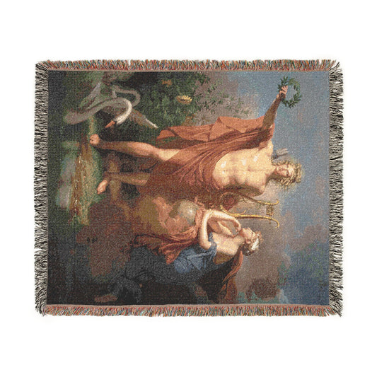 Apollo, God of Light, Eloquence, Poetry, and the Fine Arts with Urania, Muse of Astronomy Woven Throw Blanket