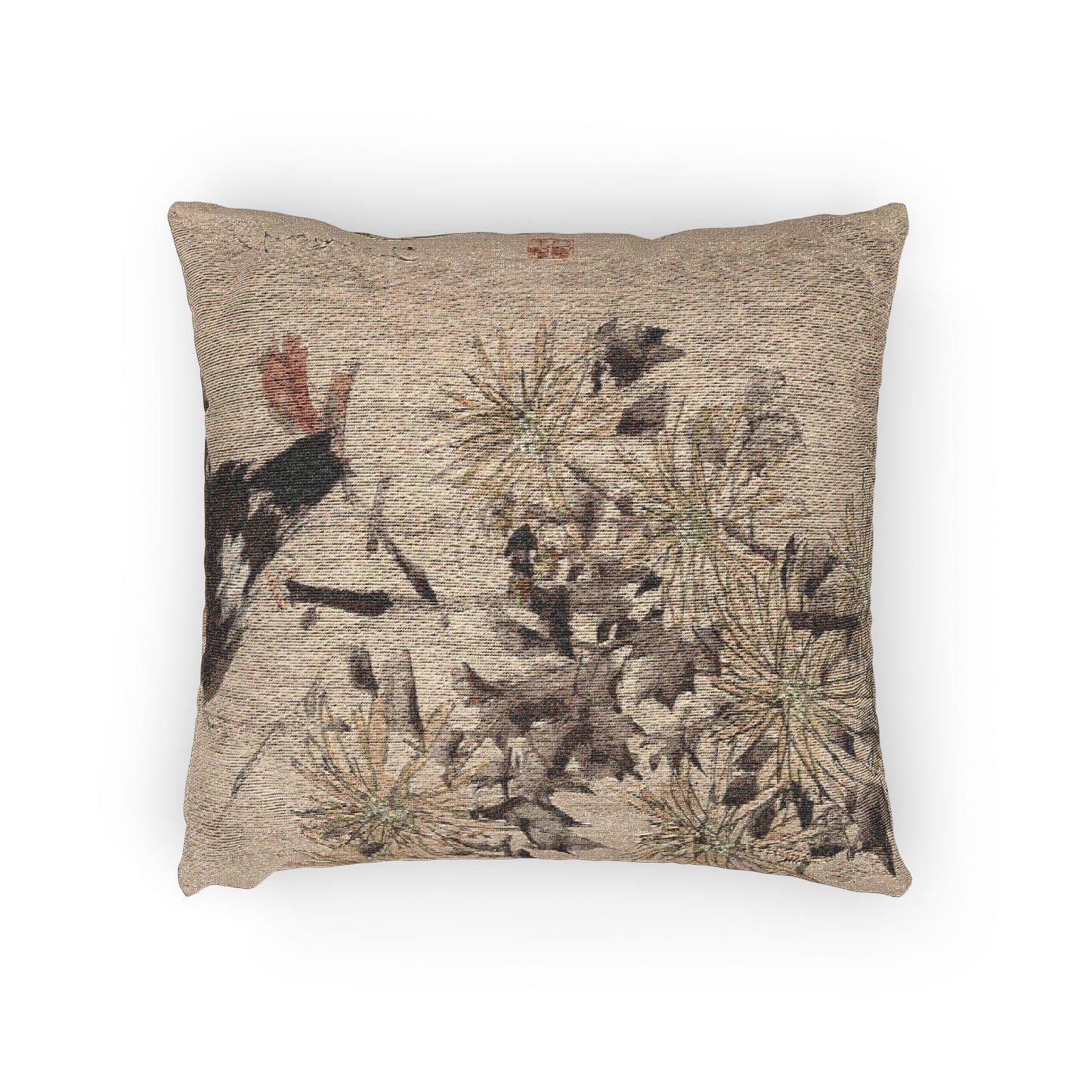 Crested Myna Birds and Chrysanthemums Woven Pillow