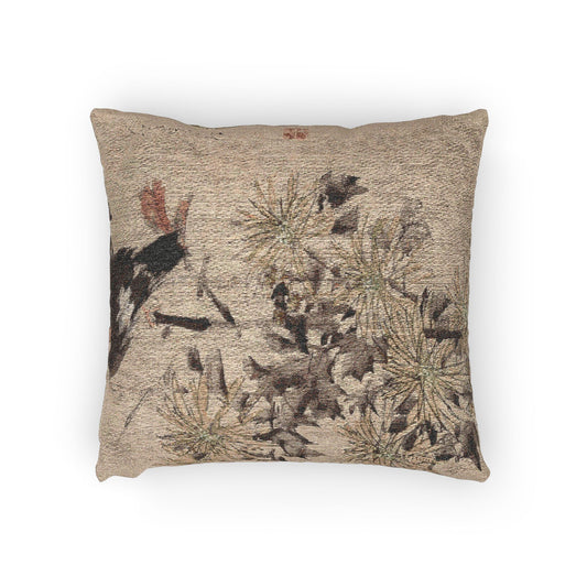 Crested Myna Birds and Chrysanthemums Pillow