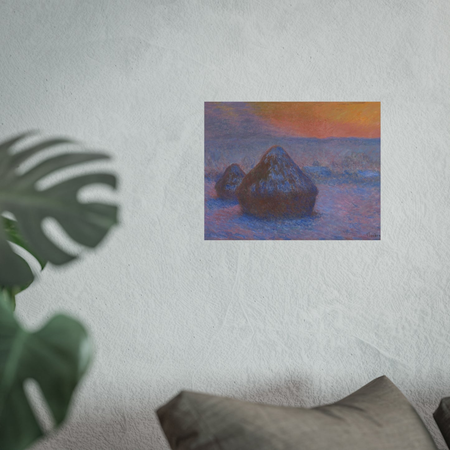 Claude Monet - Stacks of Wheat (Sunset, Snow Effect) | Fine Art Poster