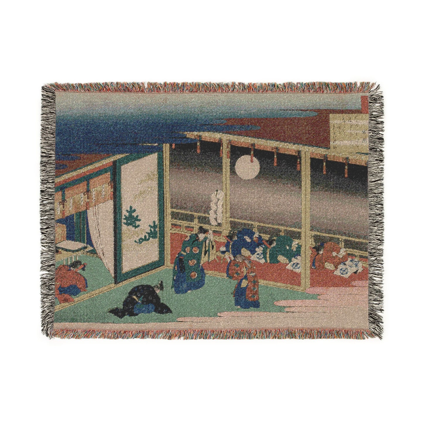 Poem by Emperor Sanjo, from the series One Hundred Poems by One Hundred Poets Explained by an Old Nurse Woven Throw Blanket