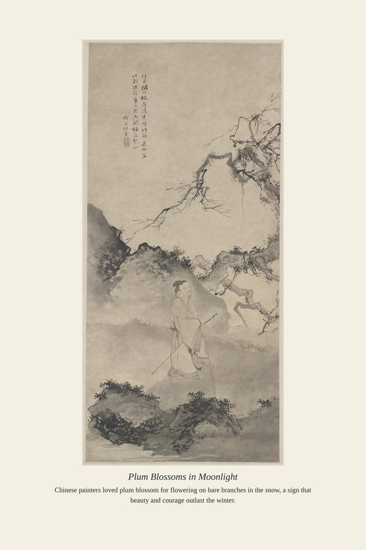 Plum Blossoms in Moonlight — antique art print