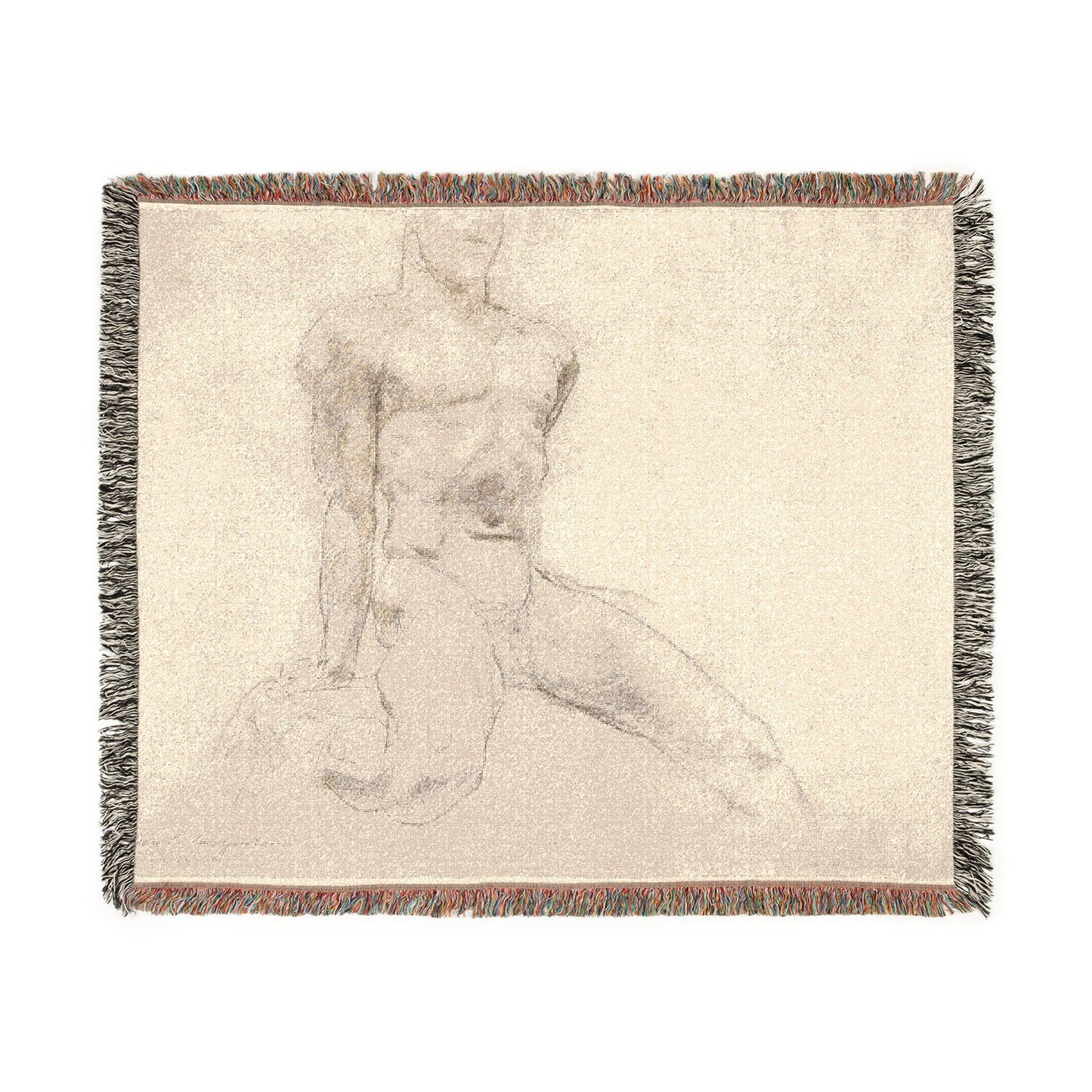 John Singer Sargent - Seated Male Nude with Extended Leg (recto); Sketch of Kneeling Male Nude and Divided Circle (verso | Woven Tapestry Blanket