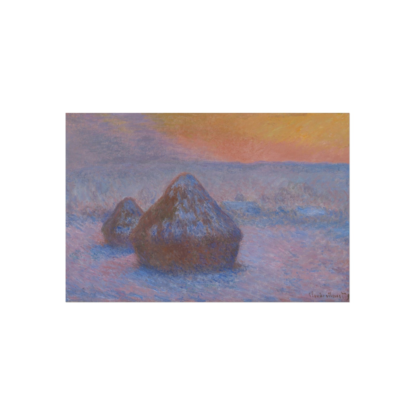 Claude Monet - Stacks of Wheat (Sunset, Snow Effect) | Fine Art Poster