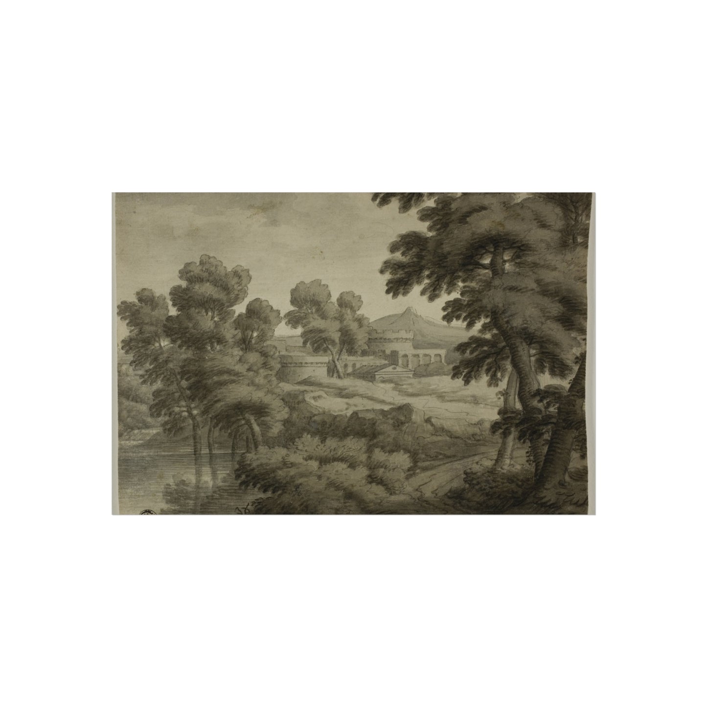 School of Nicolas Poussin - Italianate Landscape with Castle, Trees and Water in Foreground | Fine Art Poster