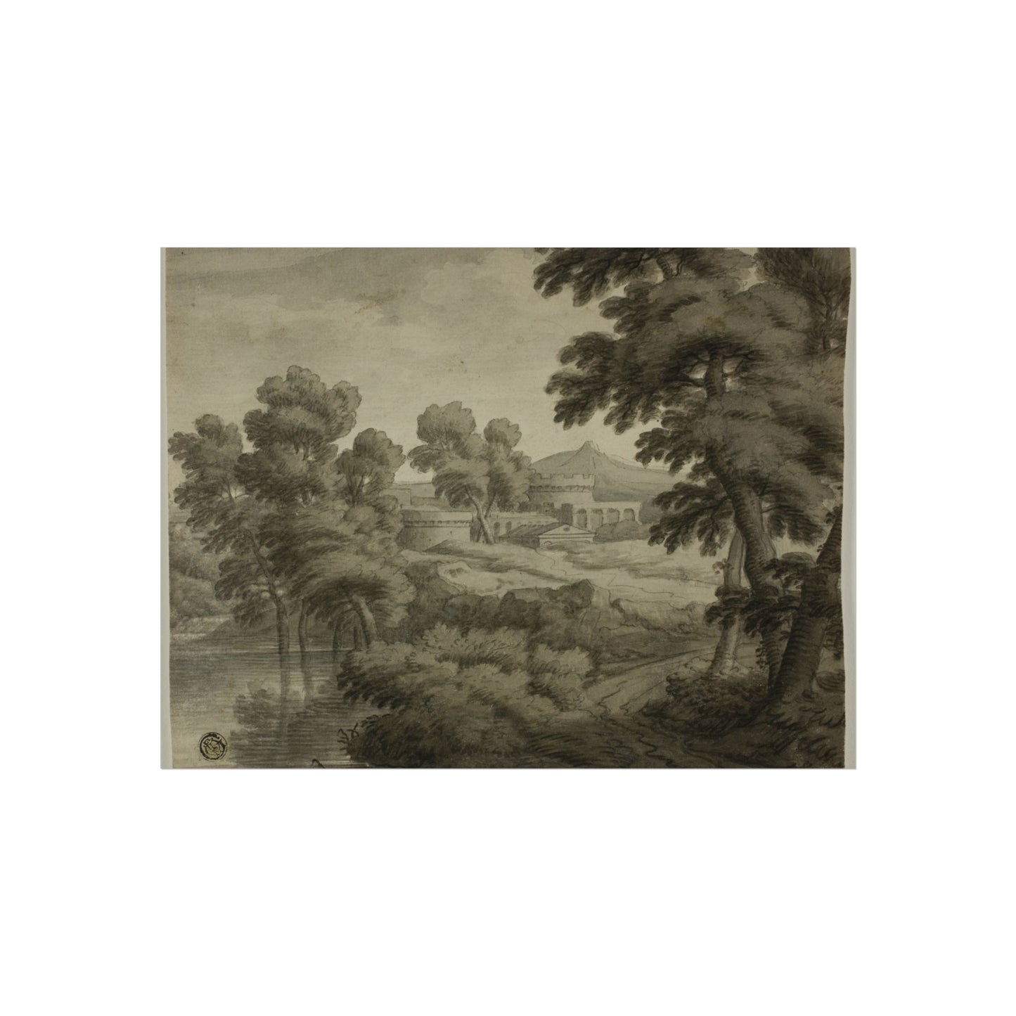 School of Nicolas Poussin - Italianate Landscape with Castle, Trees and Water in Foreground | Fine Art Poster