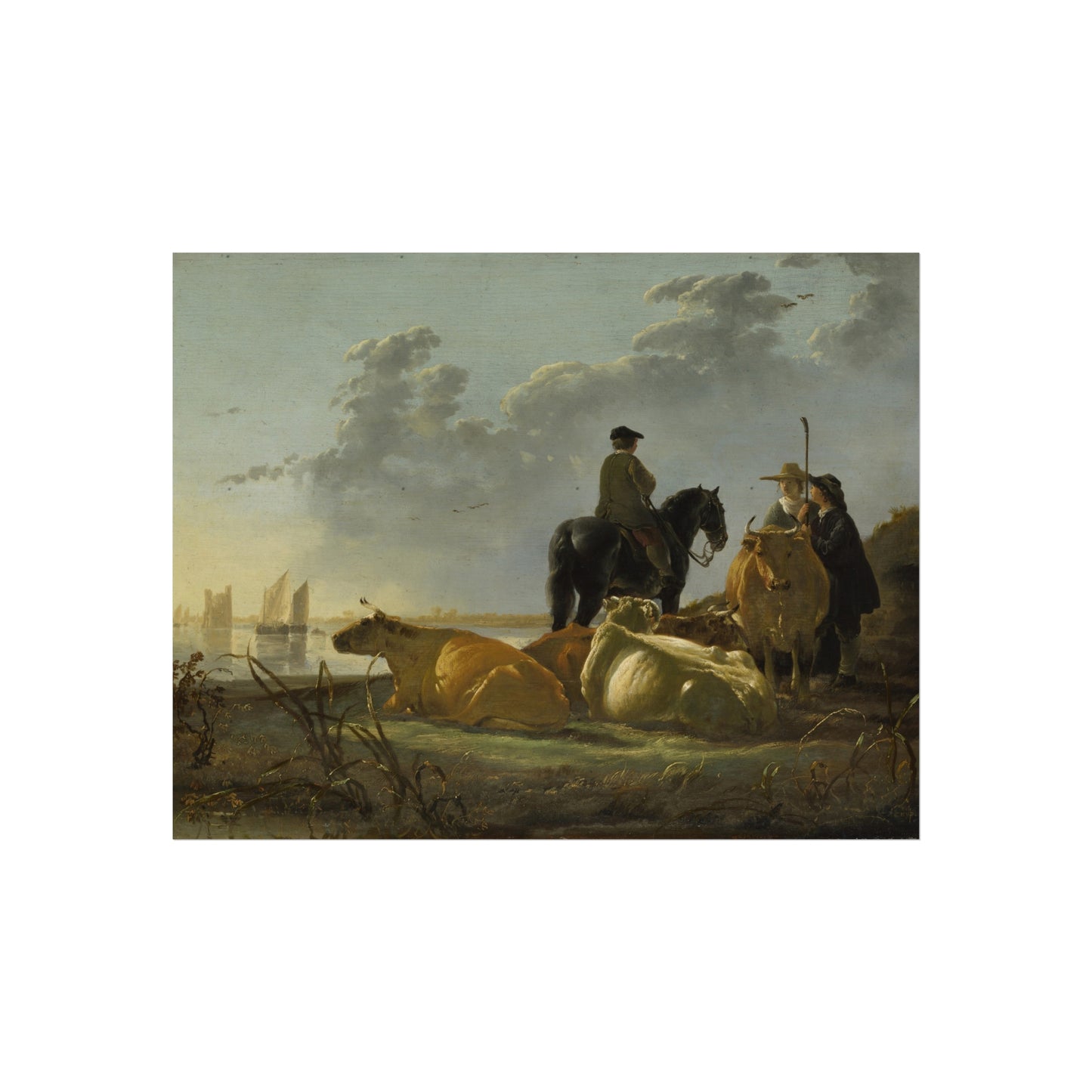 Aelbert Cuyp - Peasants with Four Cows by the River Merwede - WGA5825 | Fine Art Poster