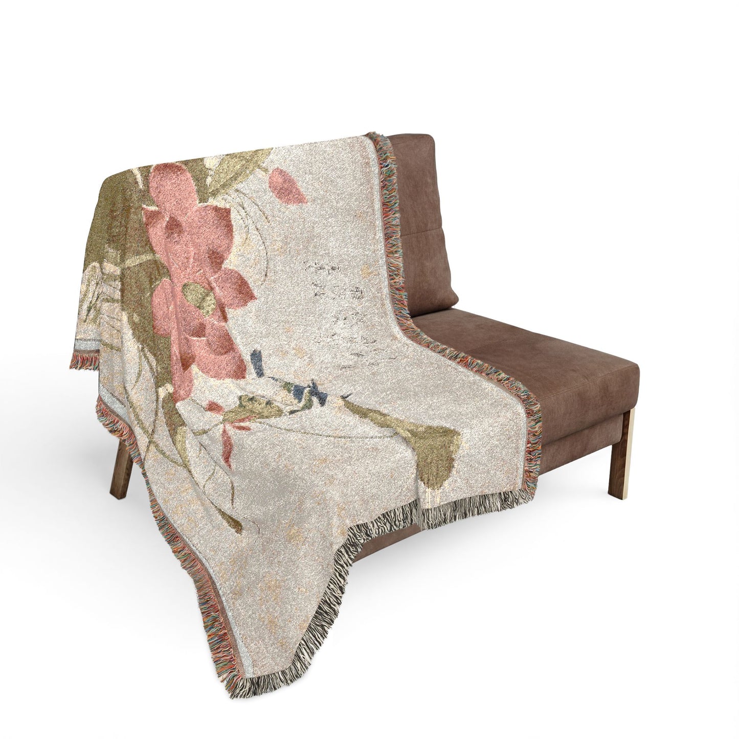 Bird on Lotus Woven Throw Blanket