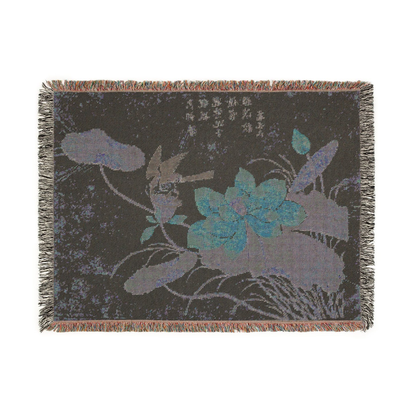 Bird on Lotus Woven Throw Blanket