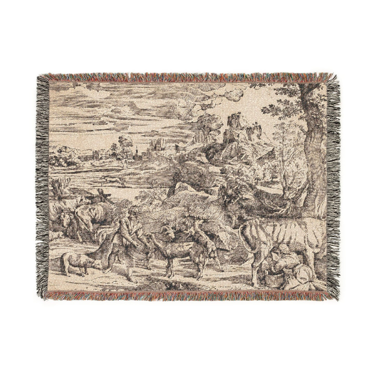 Landscape with a Milkmaid Woven Throw Blanket