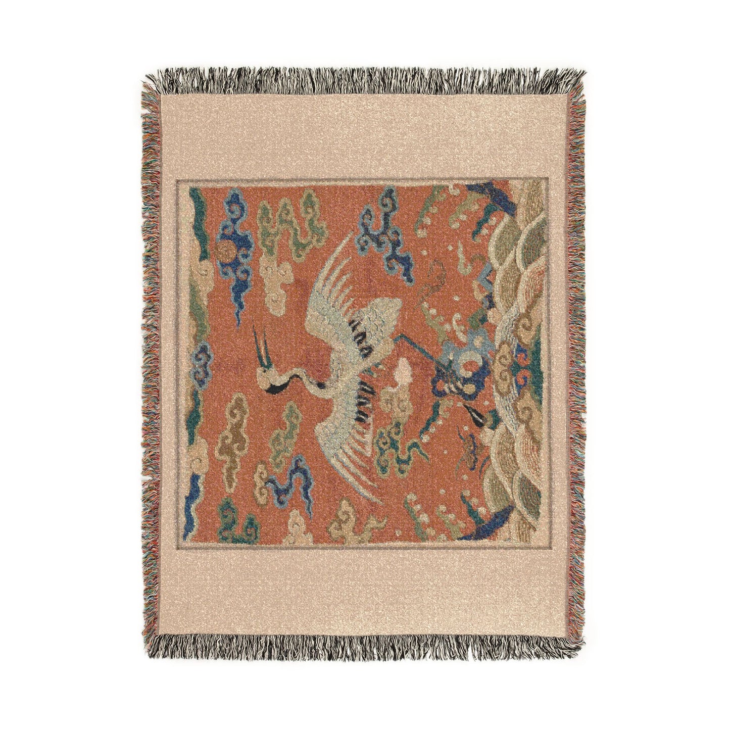 144_rank-badge-with-crane | Woven Tapestry Blanket