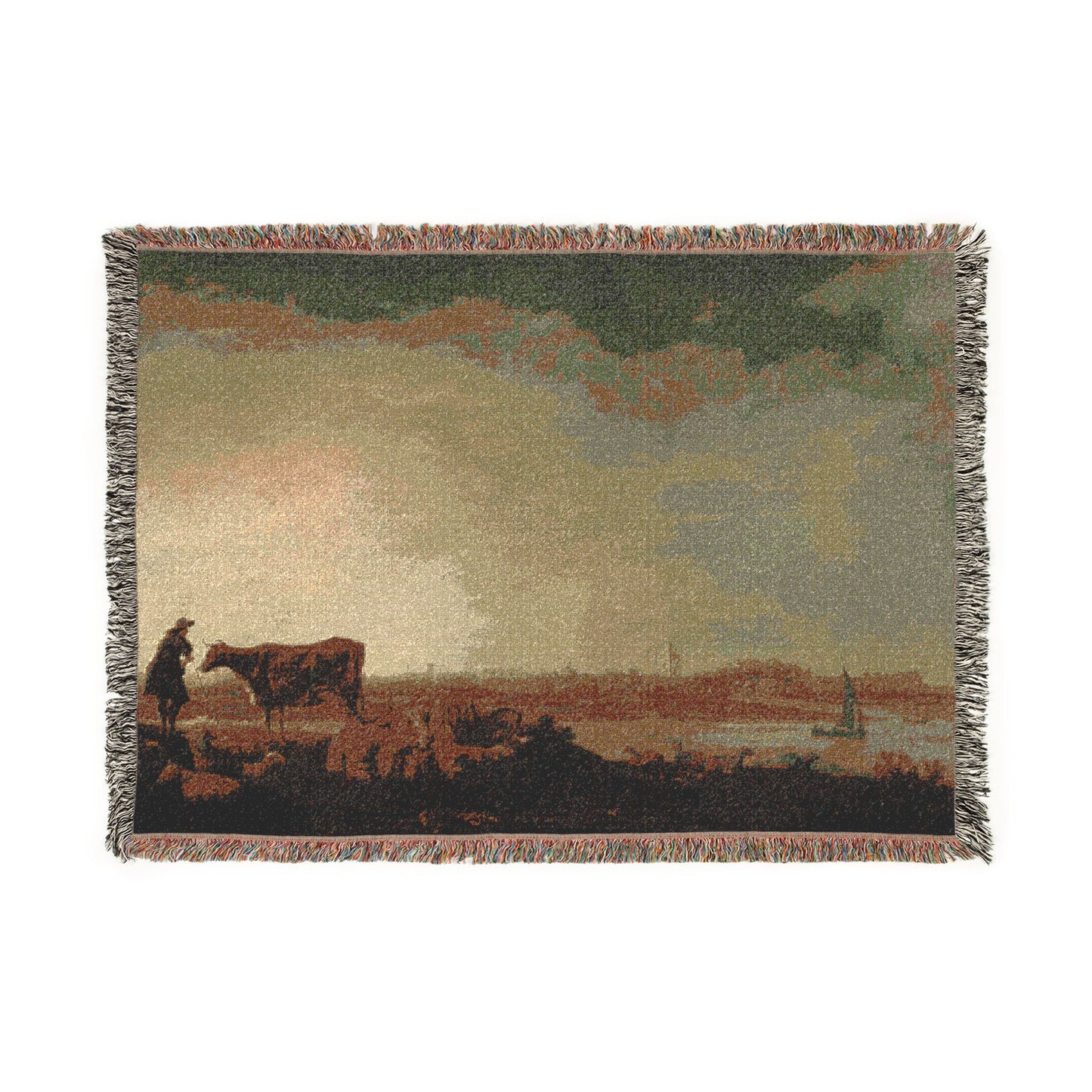 Aelbert Cuyp - A View of Vianen with a Herdsman and Cattle by a River | Woven Tapestry Blanket