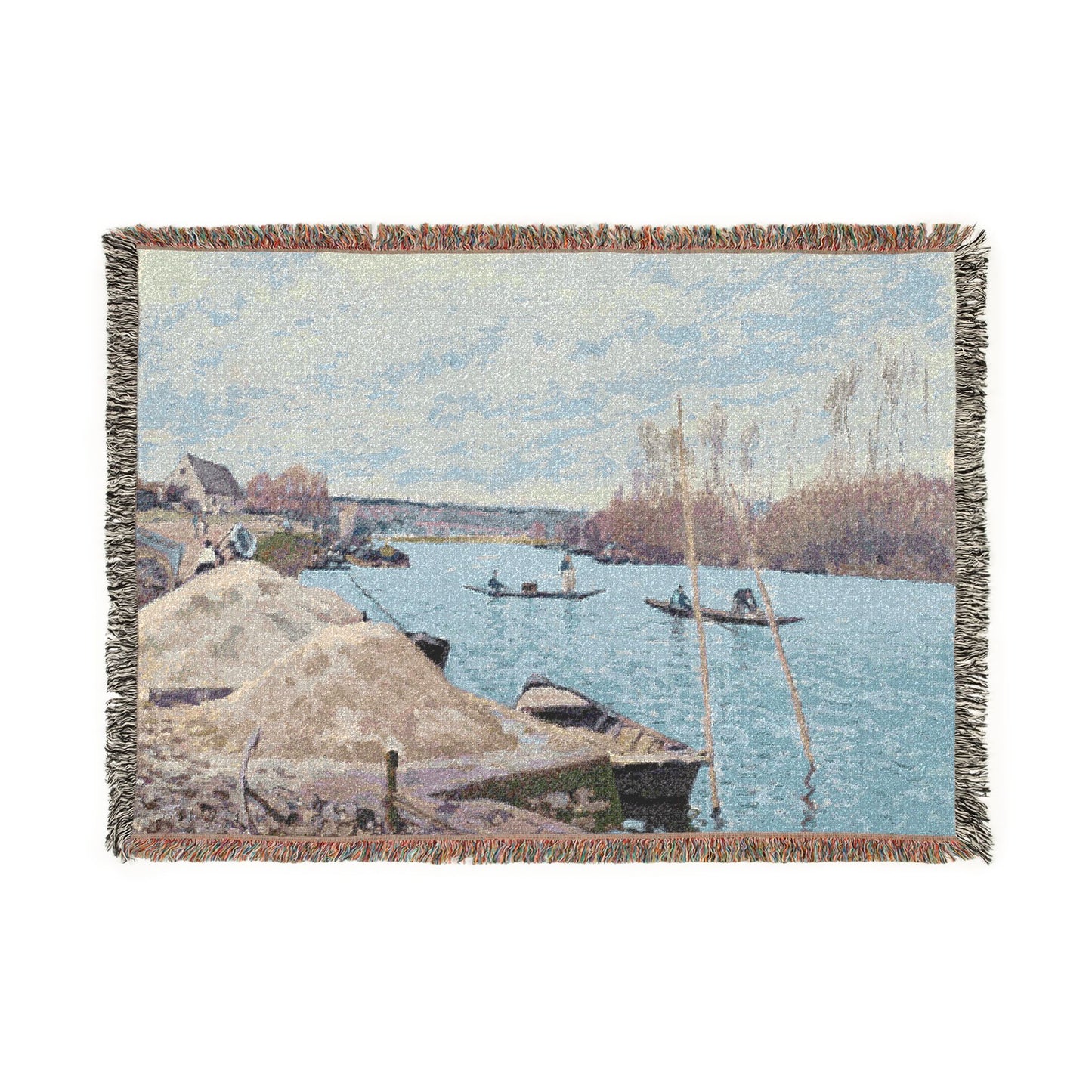 Alfred Sisley - The Seine at Port-Marly, Piles of Sand | Woven Tapestry Blanket