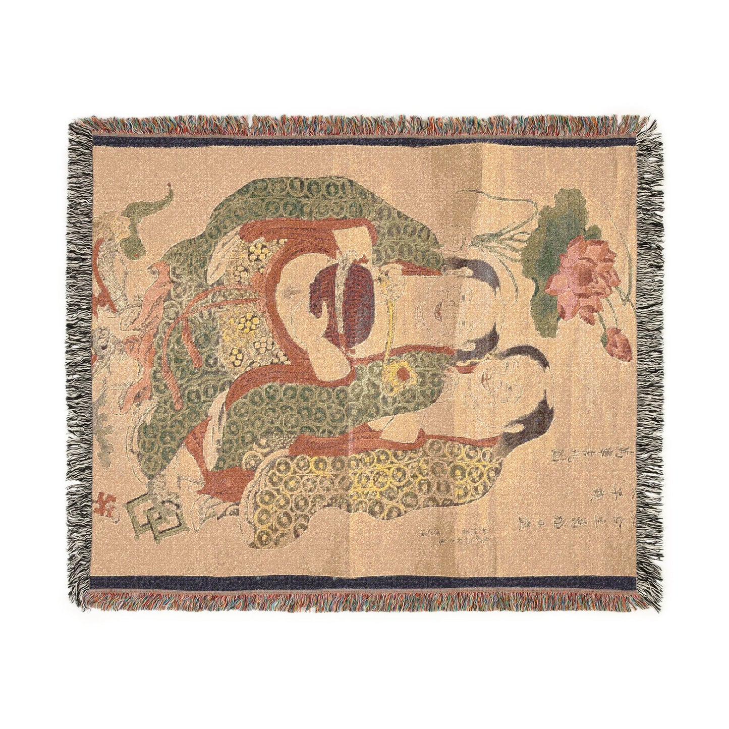 The Two Immortals of Harmony and Unity Woven Throw Blanket