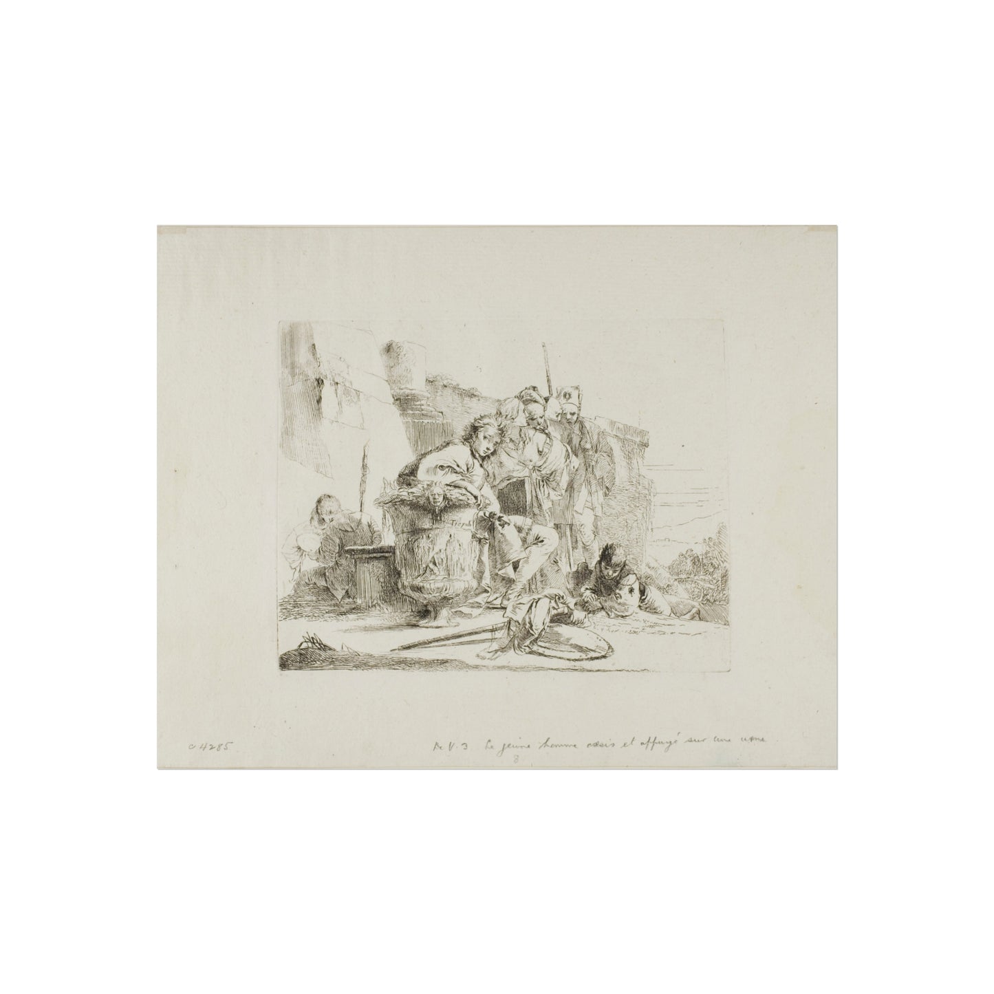 Giovanni Battista Tiepolo - Seated Youth Leaning Against an Urn, from Capricci | Fine Art Poster