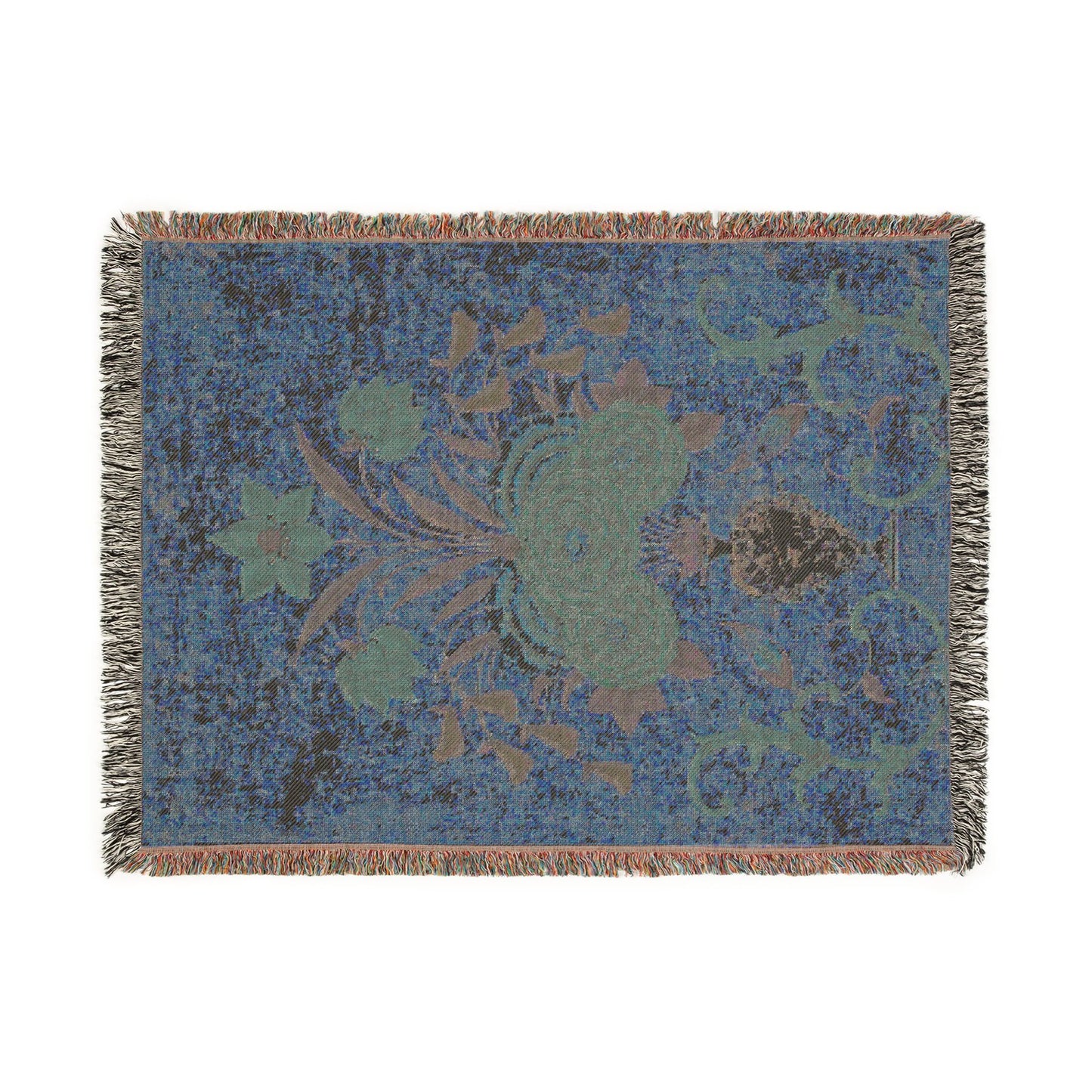 Vase with flower arrangement and scrollwork Woven Throw Blanket
