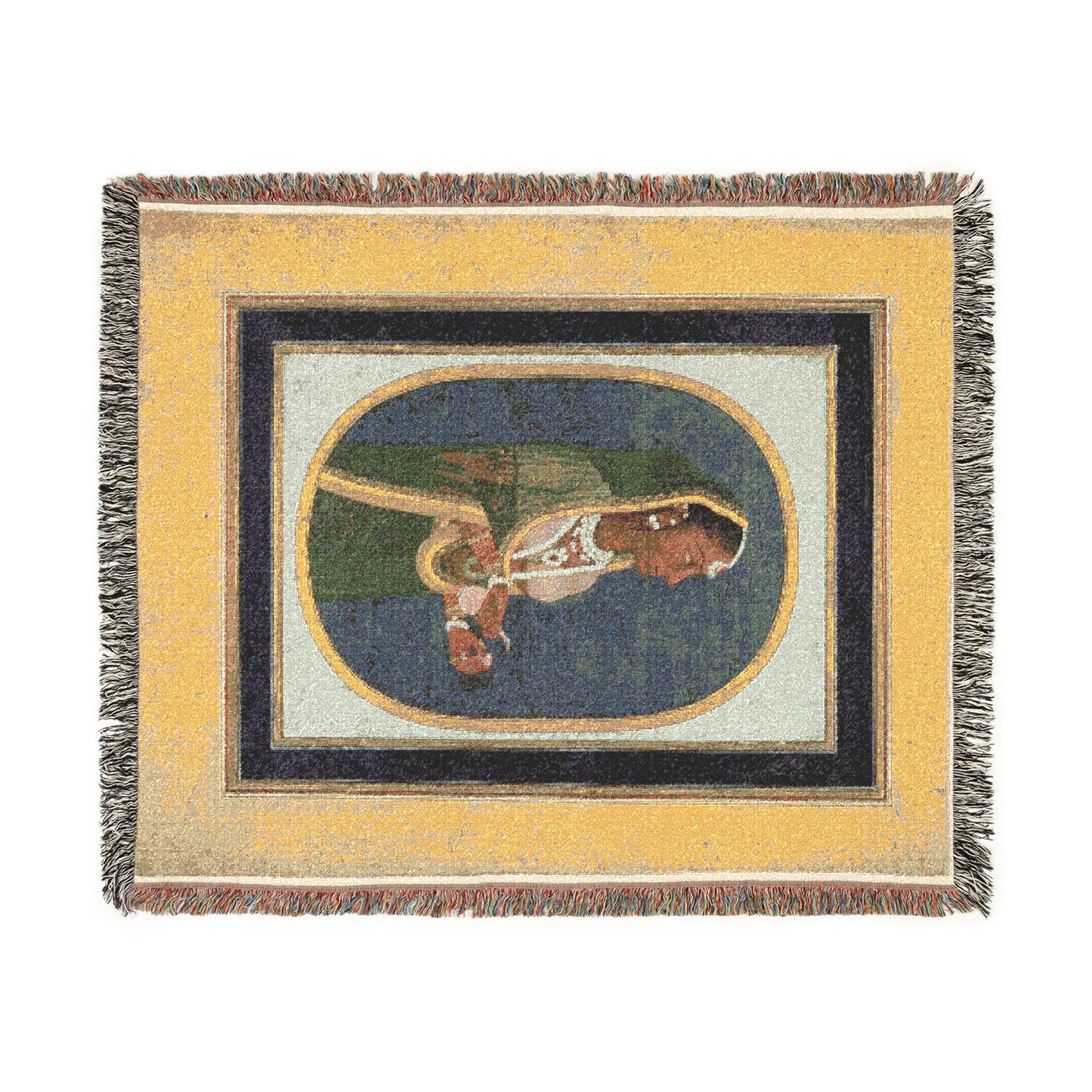 Court Lady Pouring Wine (recto); Calligraphy of Lyrical Quatrains (verso) Woven Throw Blanket