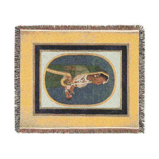 Court Lady Pouring Wine (recto); Calligraphy of Lyrical Quatrains (verso) Woven Throw Blanket