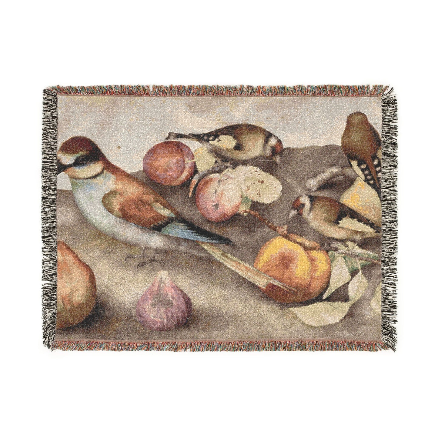 Still Life with Birds and Fruit Woven Throw Blanket
