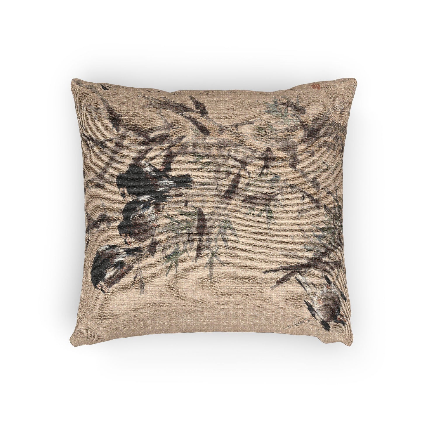 Black Birds Woven Pillow