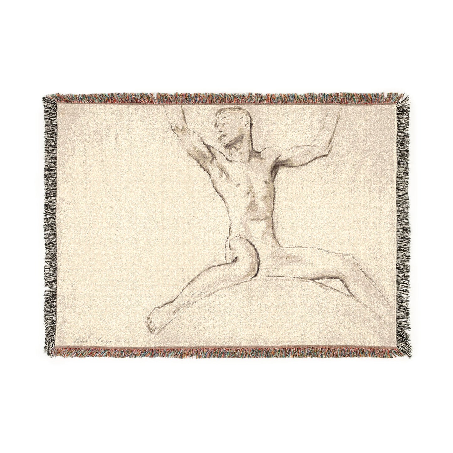 John Singer Sargent - Seated Male Nude, Arms Uplifted | Woven Tapestry Blanket