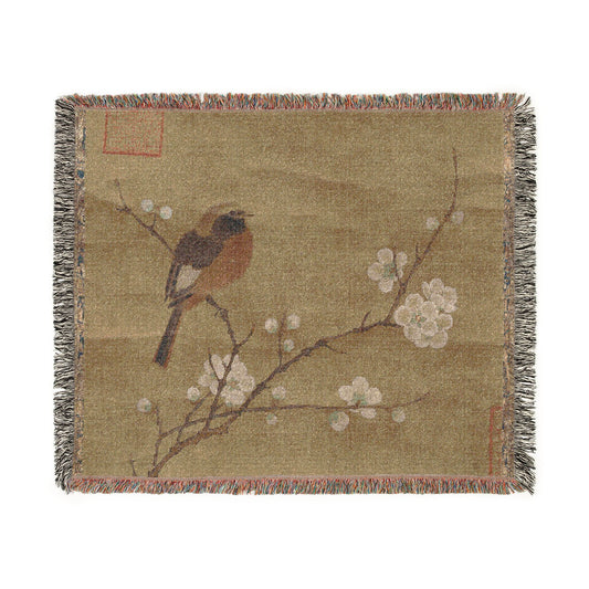 Bird on a Flowering Branch Tapestry Blanket