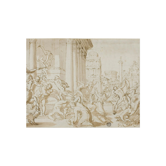 Massacre of the Innocents (recto); Figure Sketches (verso) (school of Nicolas Poussin) Fine Art Poster