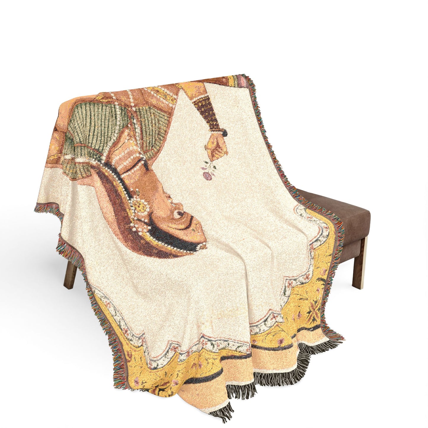 Noblewoman at a Jharokha Window Holding a Rose, from a Portraits of Women series Woven Throw Blanket