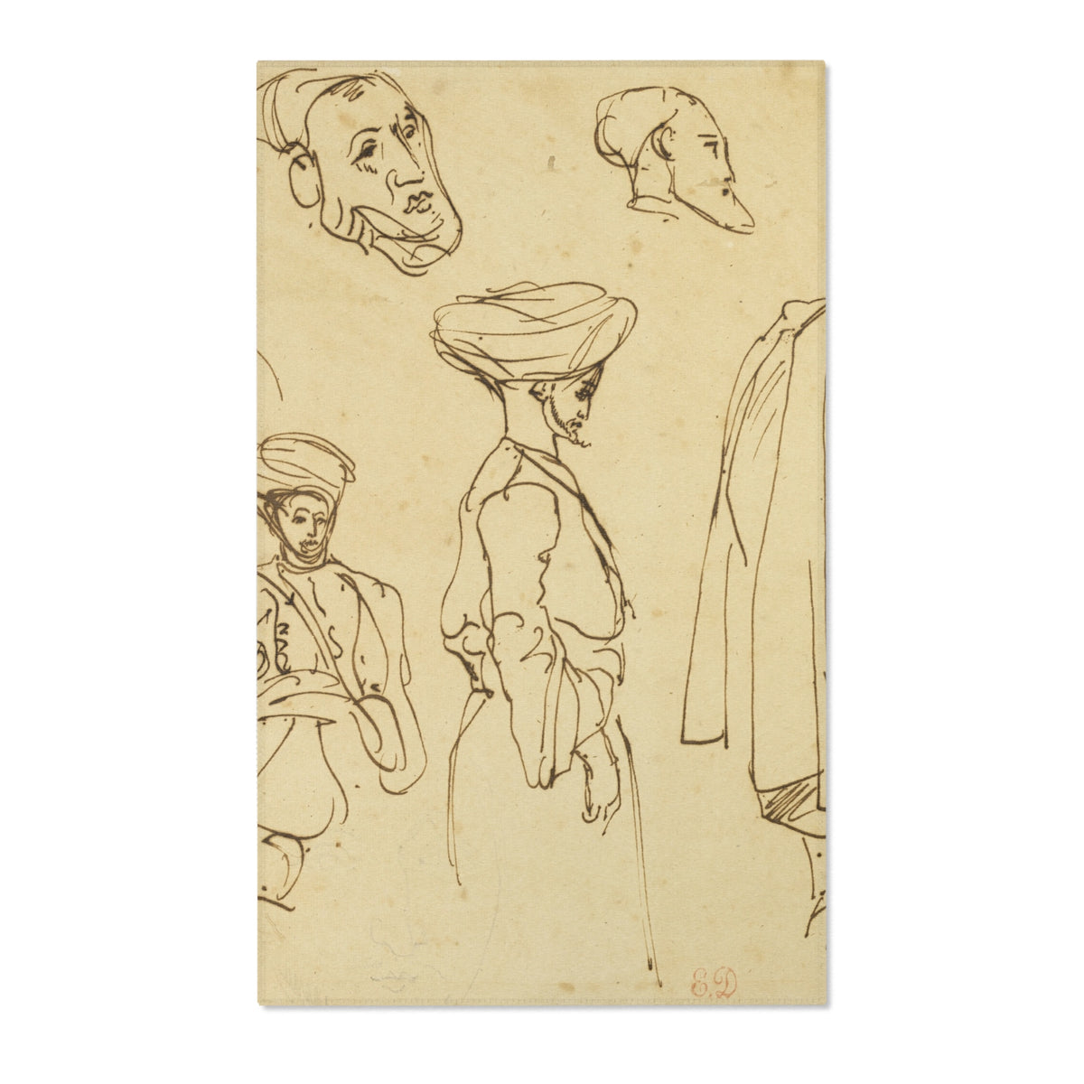 Sketches of Algerian Men — Delacroix Area Rug