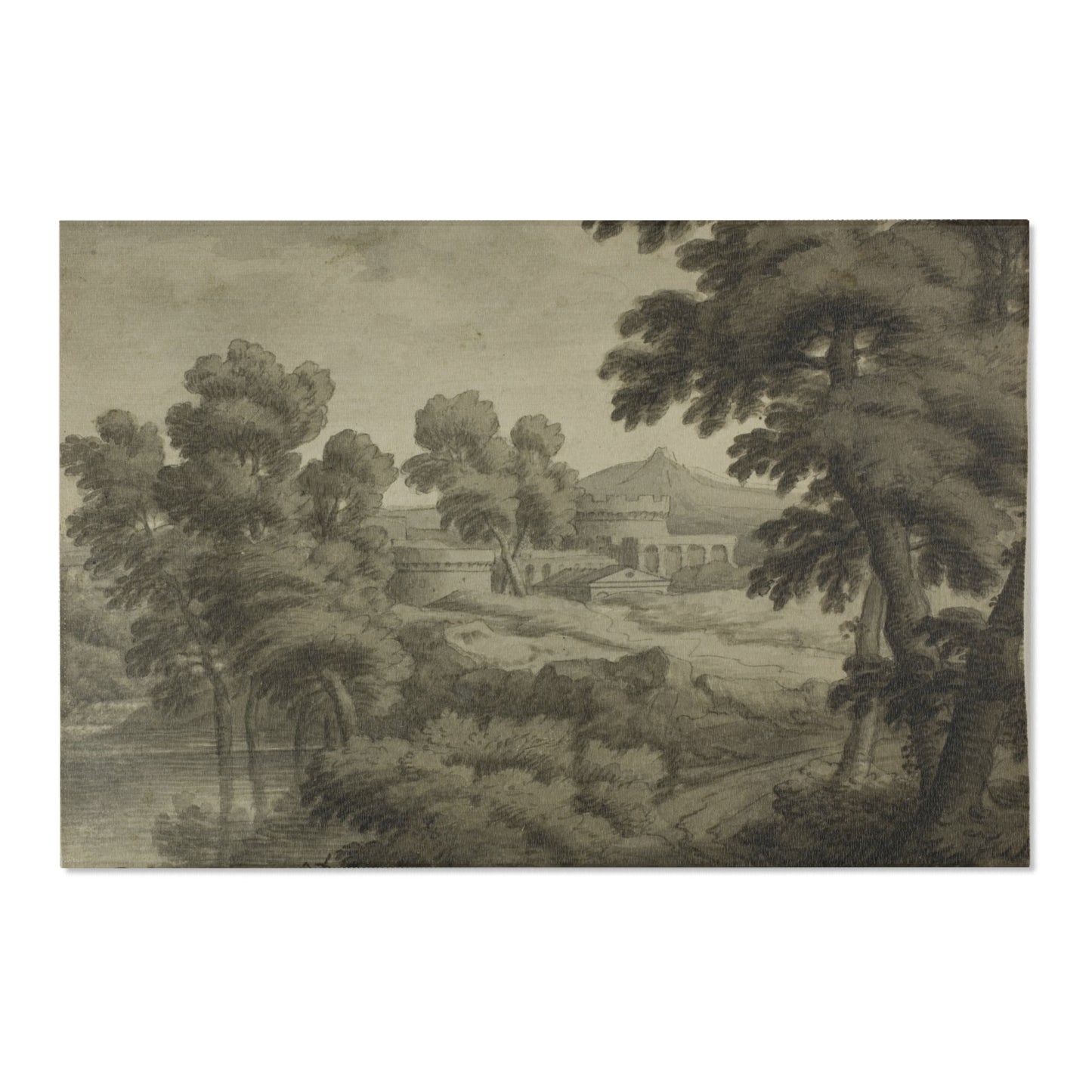 School of Nicolas Poussin - Italianate Landscape with Castle, Trees and Water in Foreground | Area Rug