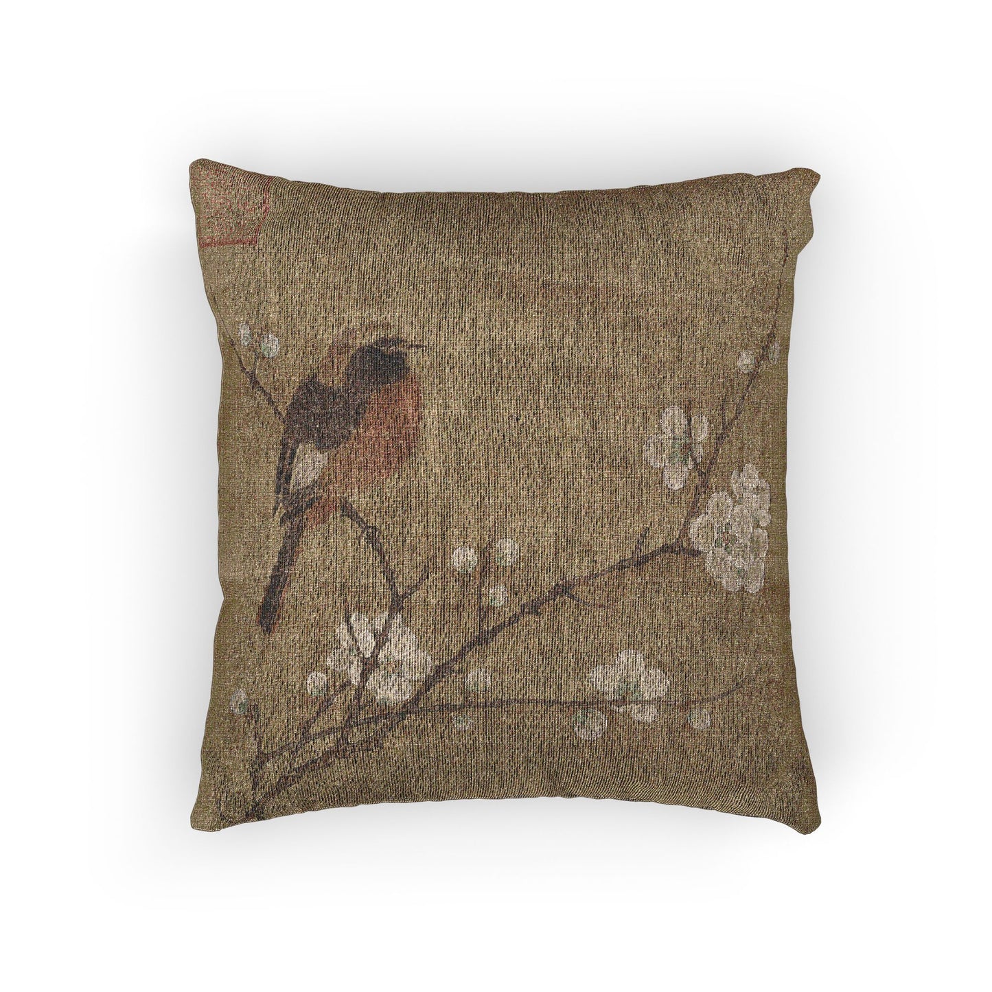 Bird on a Flowering Branch Woven Pillow