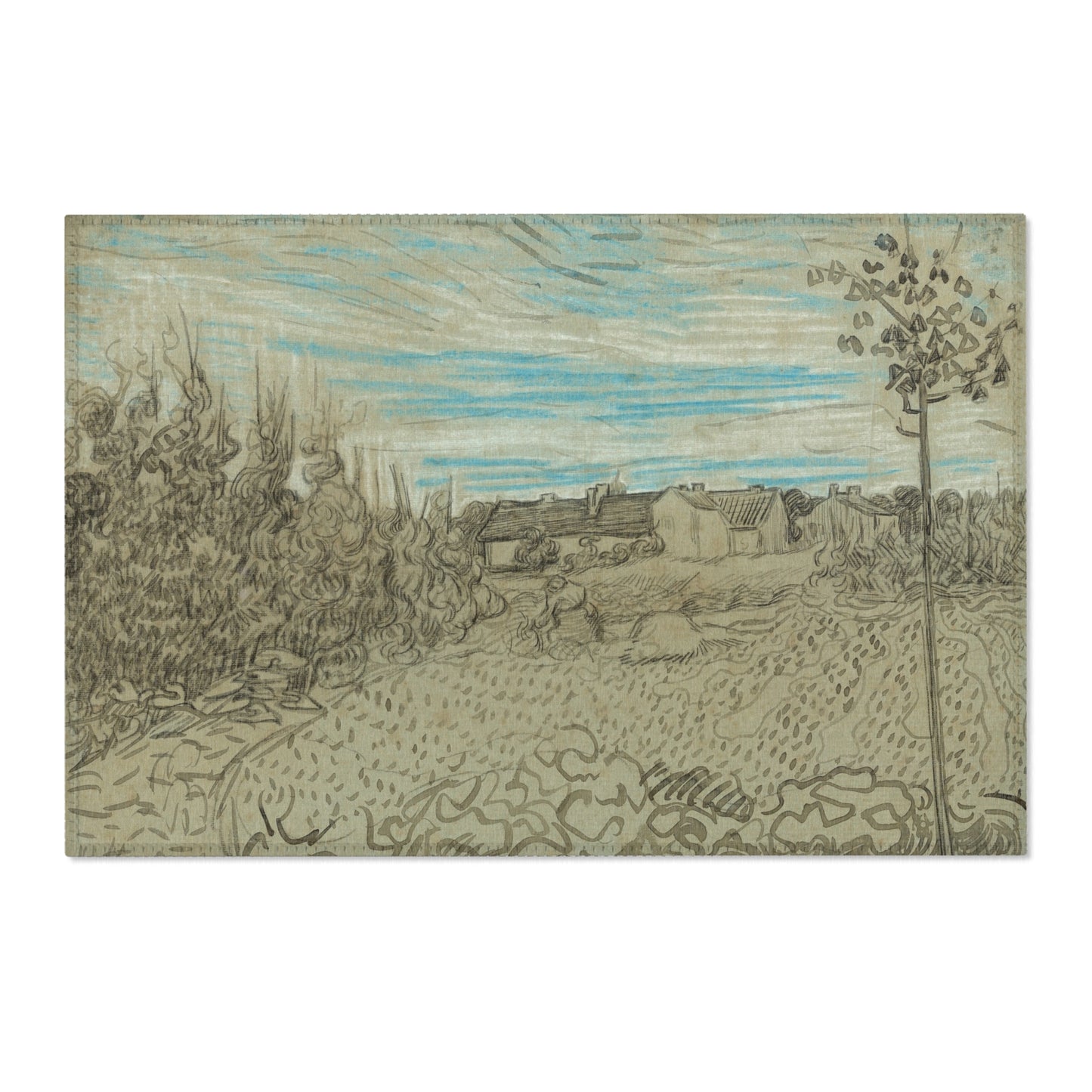 Vincent van Gogh - Cottages with a Woman Working in the Middle Ground | Area Rug