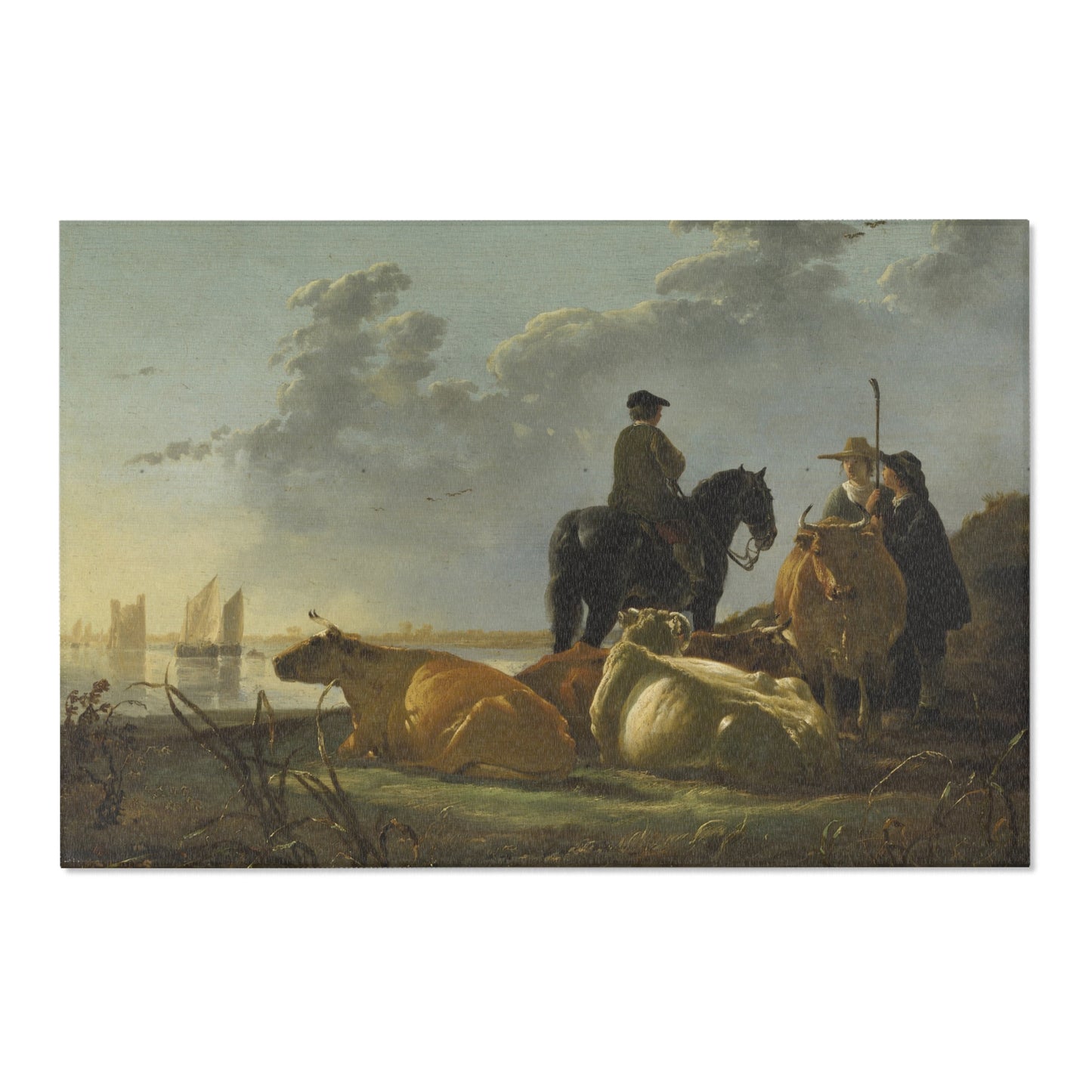 Aelbert Cuyp - Peasants with Four Cows by the River Merwede - WGA5825 | Area Rug