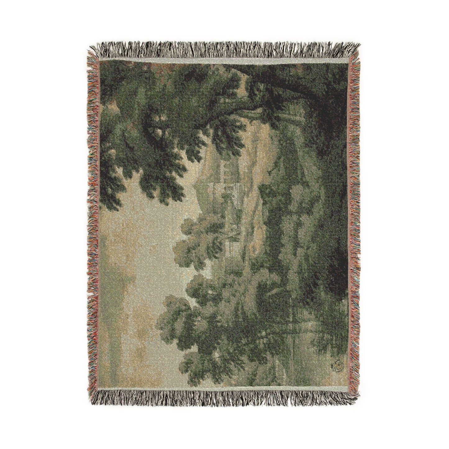 School of Nicolas Poussin - Italianate Landscape with Castle, Trees and Water in Foreground | Woven Tapestry Blanket