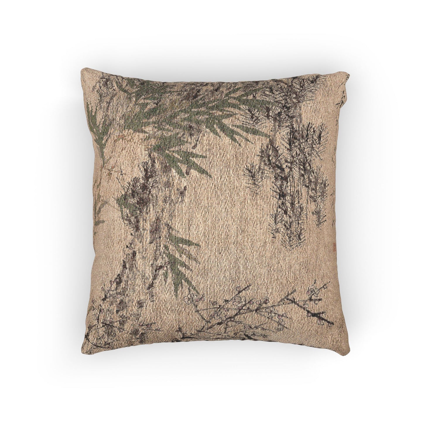 Plum Pine and Bamboo Woven Pillow