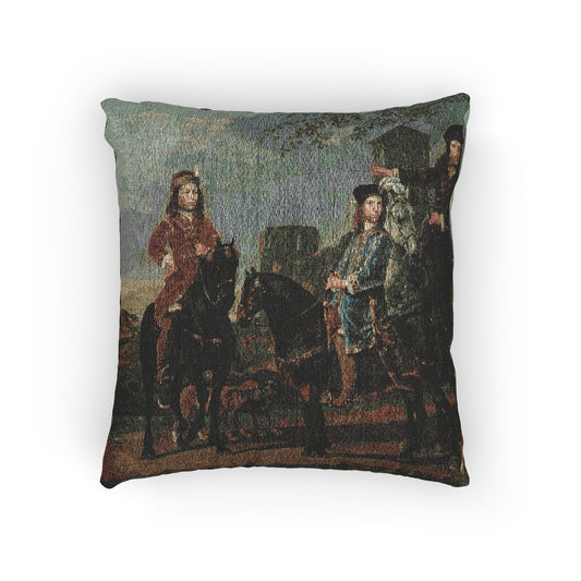 Equestrian Portrait of the Pompe van Meerdervoort Brothers — Aelbert Cuyp Woven Pillow