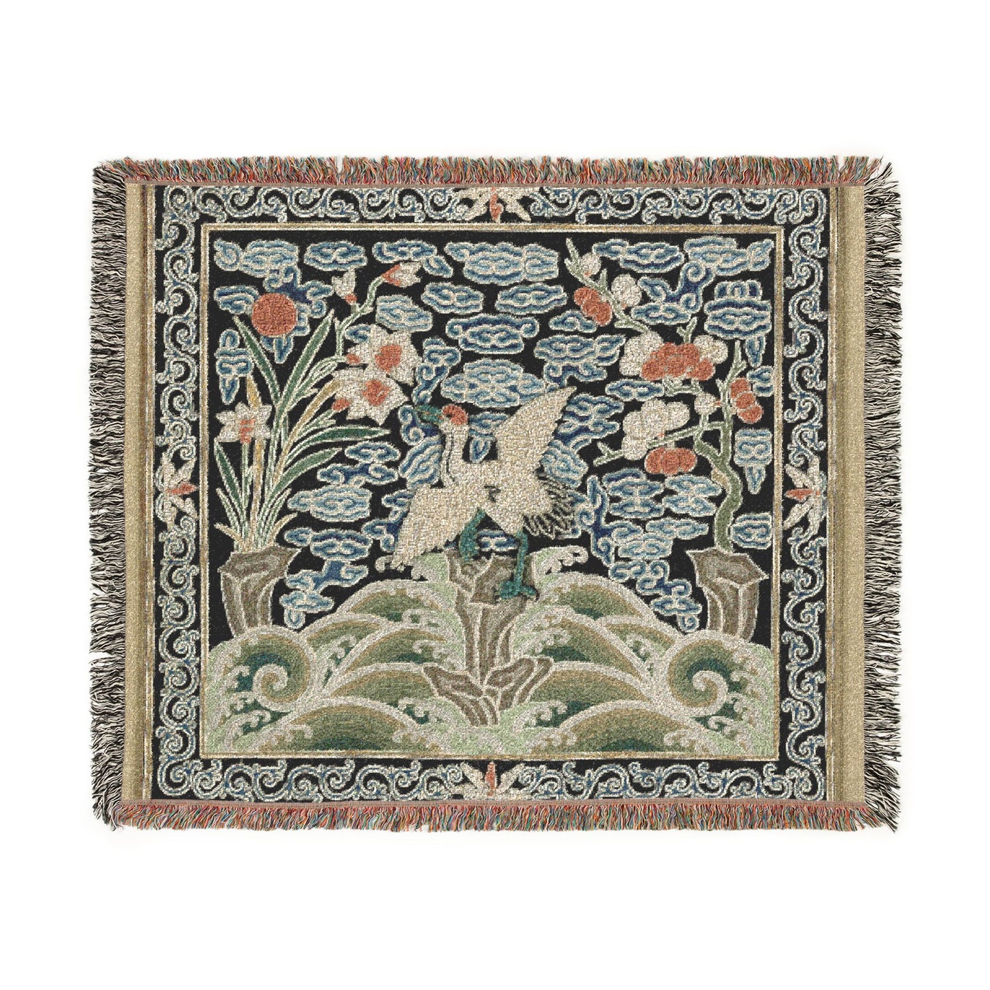 146_rank-badge-with-crane | Woven Tapestry Blanket
