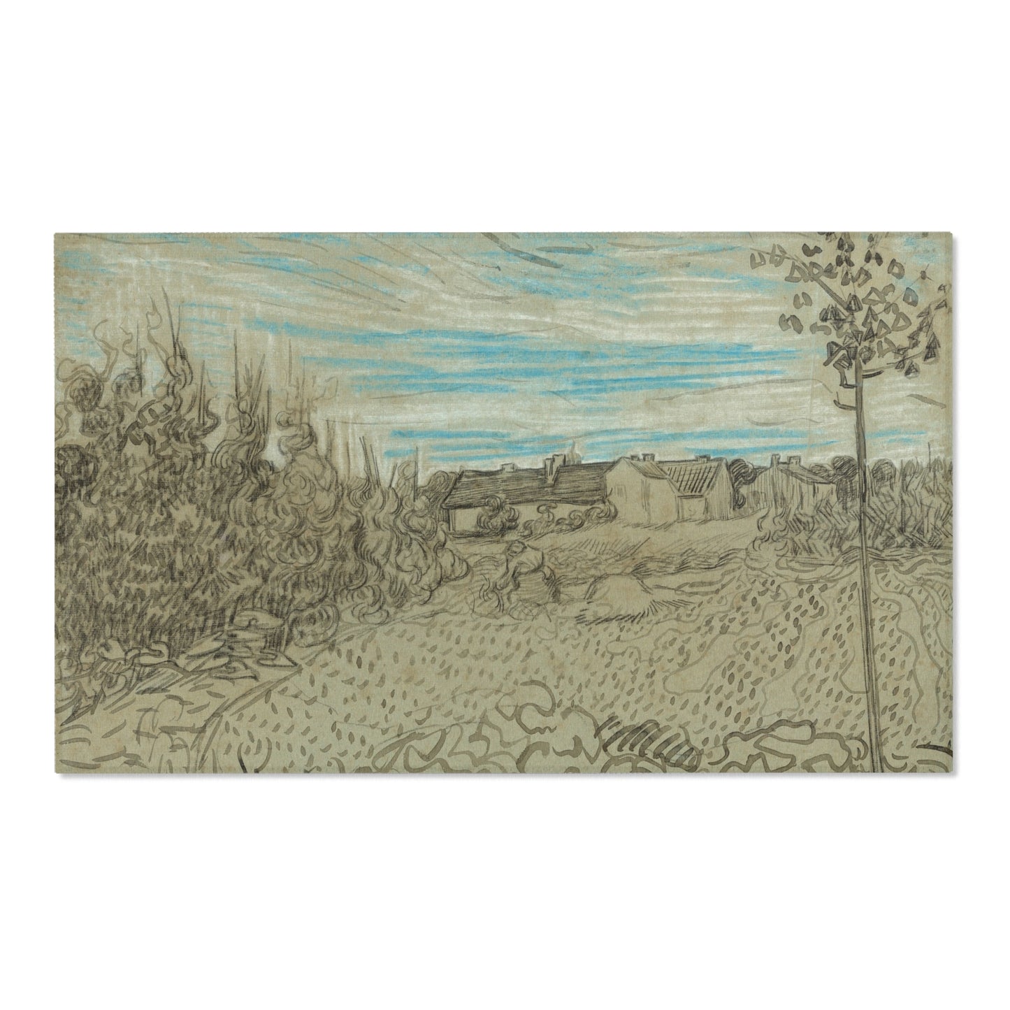 Vincent van Gogh - Cottages with a Woman Working in the Middle Ground | Area Rug