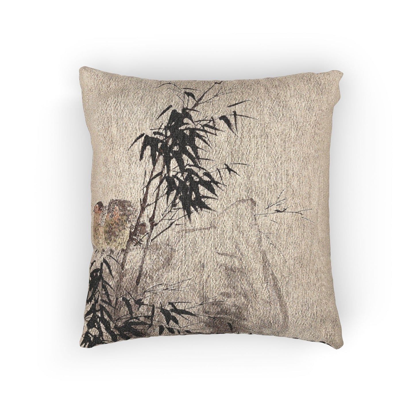 Partridges and Bamboo Woven Pillow