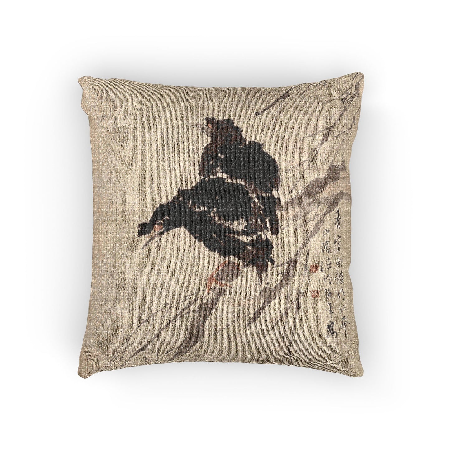 Mynah and Lotus Woven Pillow