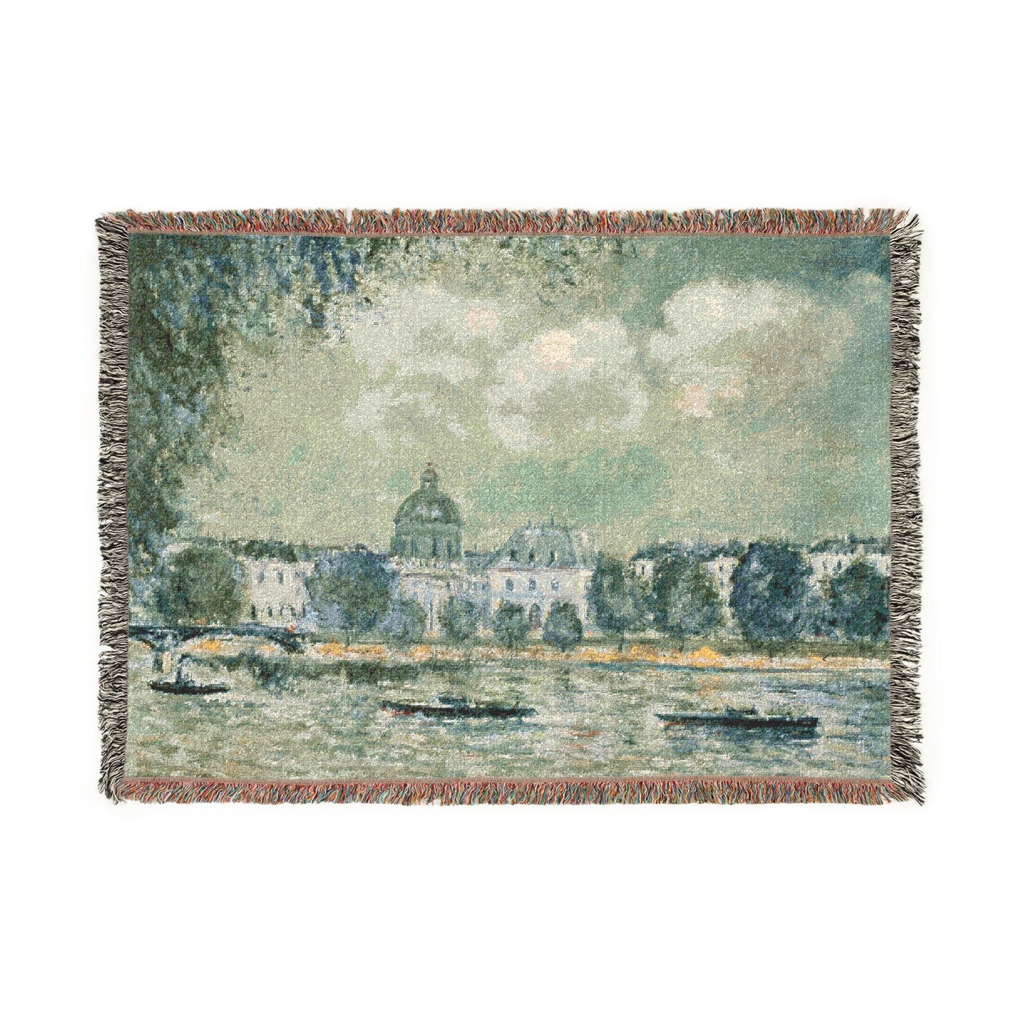 Alfred Sisley - Landscape along the Seine with the Institut de France and the Pont des Arts | Woven Tapestry Blanket