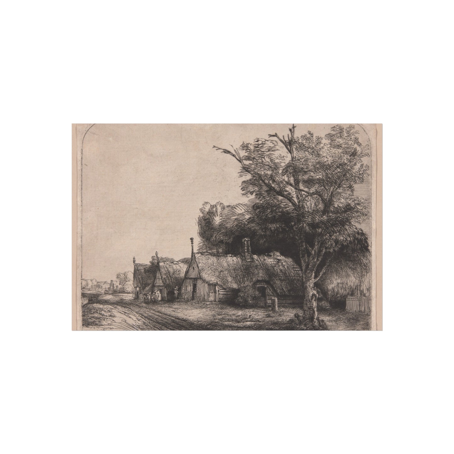 Rembrandt van Rijn - Landscape with Three Gabled Cottages Beside a Road | Fine Art Poster