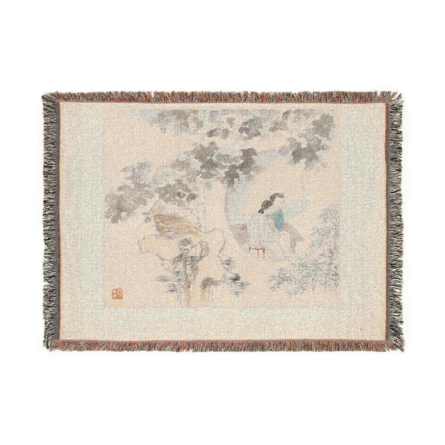 117_two-women-with-needlework-in-a-garden | Woven Tapestry Blanket