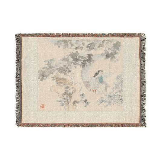 Two Women with Needlework in a Garden Tapestry Blanket