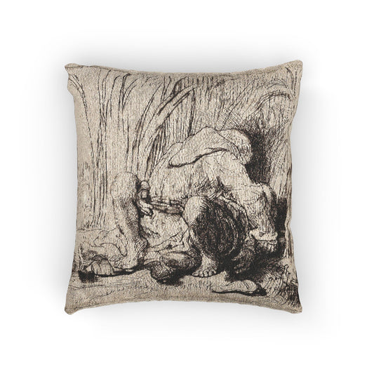 The Monk in the Cornfield — Rembrandt van Rijn Woven Pillow