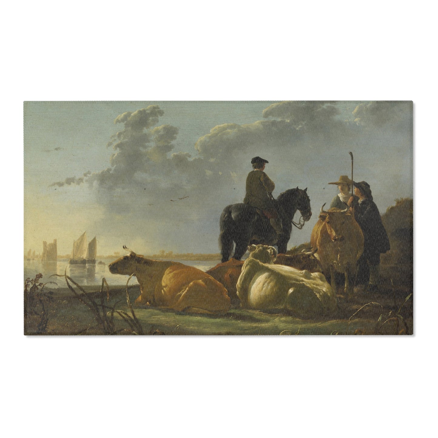Aelbert Cuyp - Peasants with Four Cows by the River Merwede - WGA5825 | Area Rug