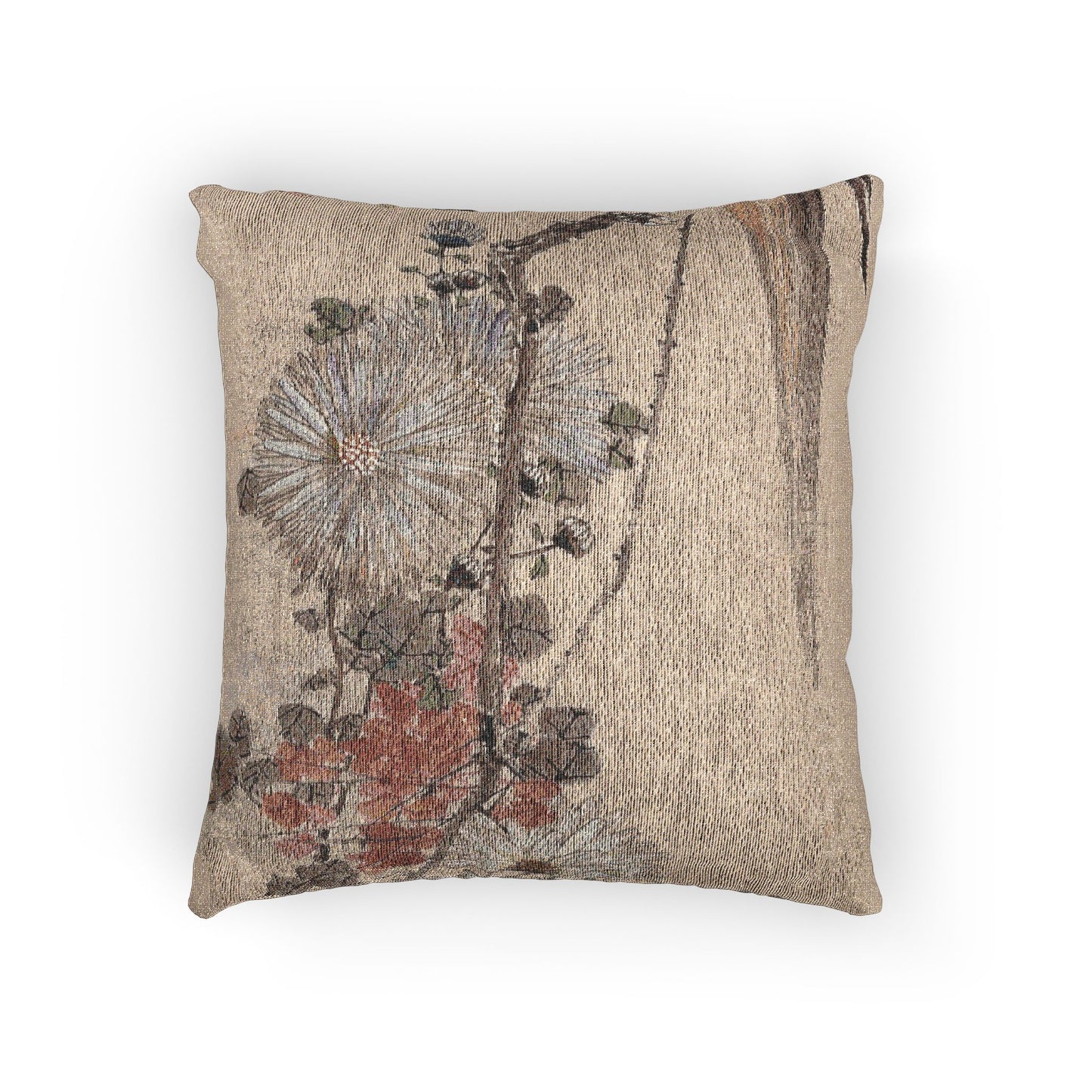 Parrot and Chrysanthemums Woven Pillow