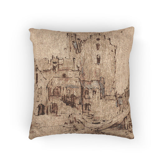 Kostverloren Castle in Decay — Rembrandt van Rijn Woven Pillow