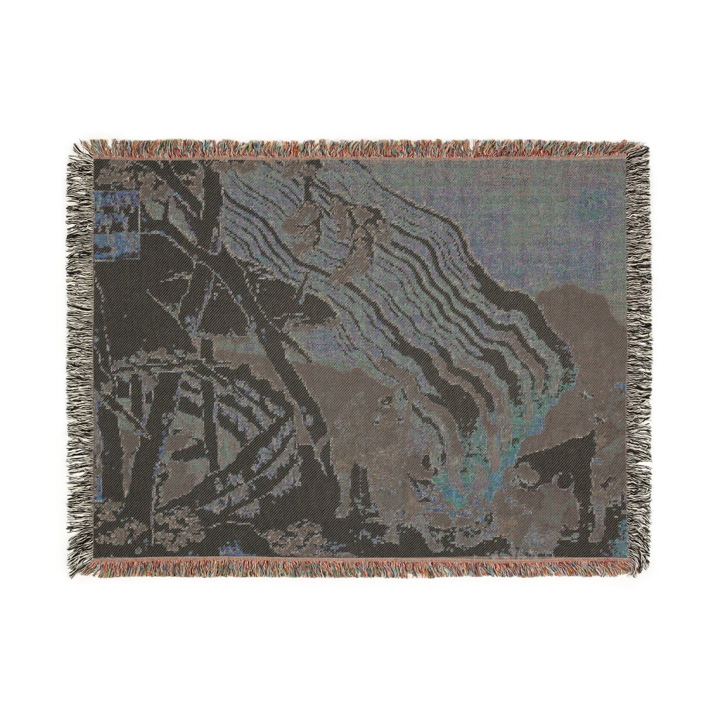 Poem by Minamoto no Muneyuki from the series One Hundred Poems by One Hundred Poets Explained by the Nurse Woven Throw Blanket