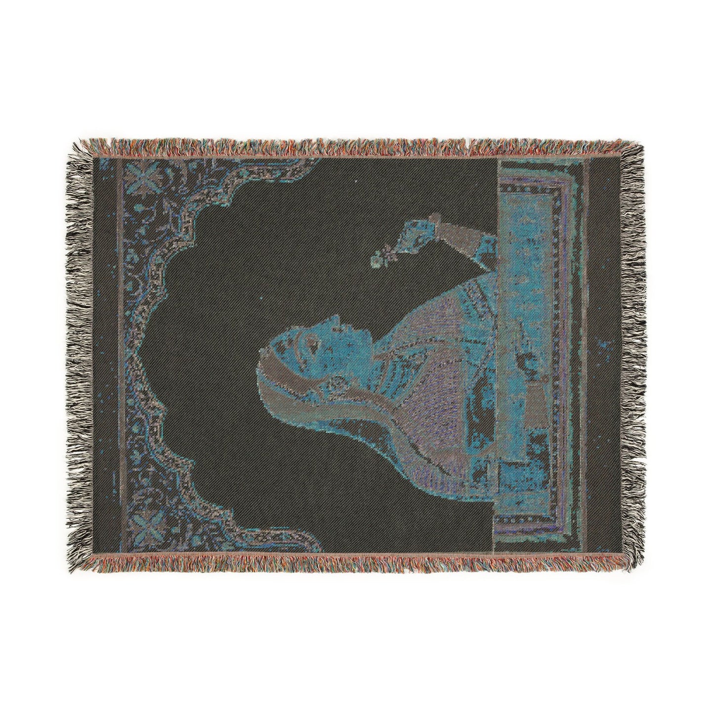 Noblewoman at a Jharokha Window Holding a Rose, from a Portraits of Women series Woven Throw Blanket